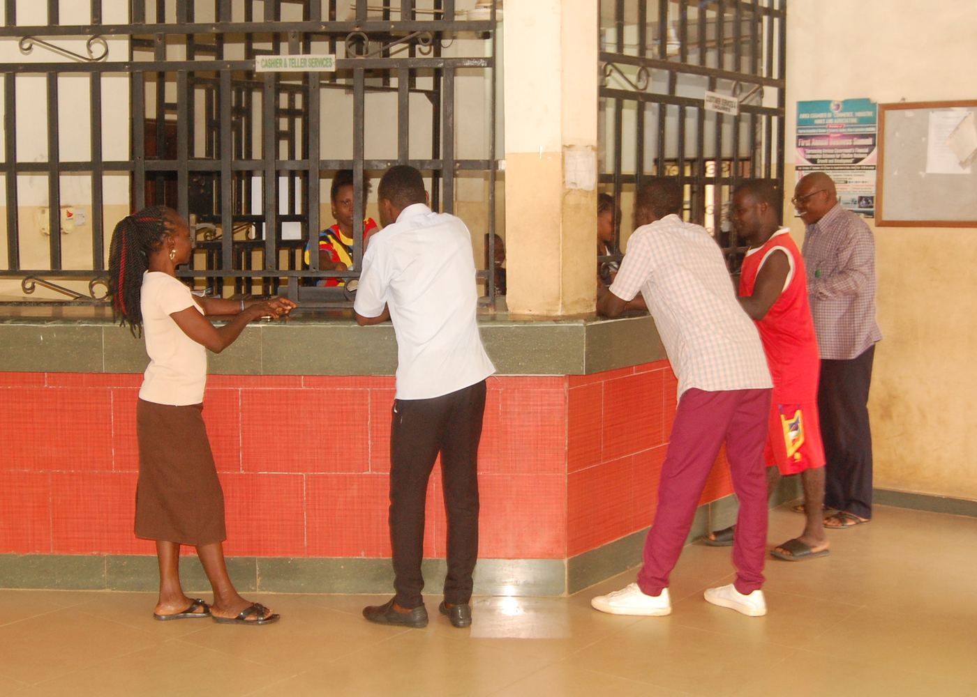 Customers at the banking hall