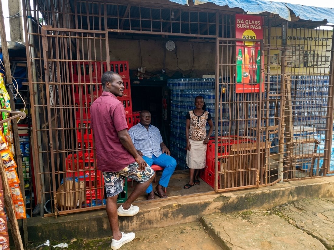 A customer of Nri Microfinance Bank at their business premises